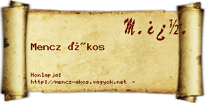 Mencz Ákos névjegykártya